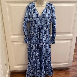 Mudpie Dolan blue floral maxi with drawstring waist sz M